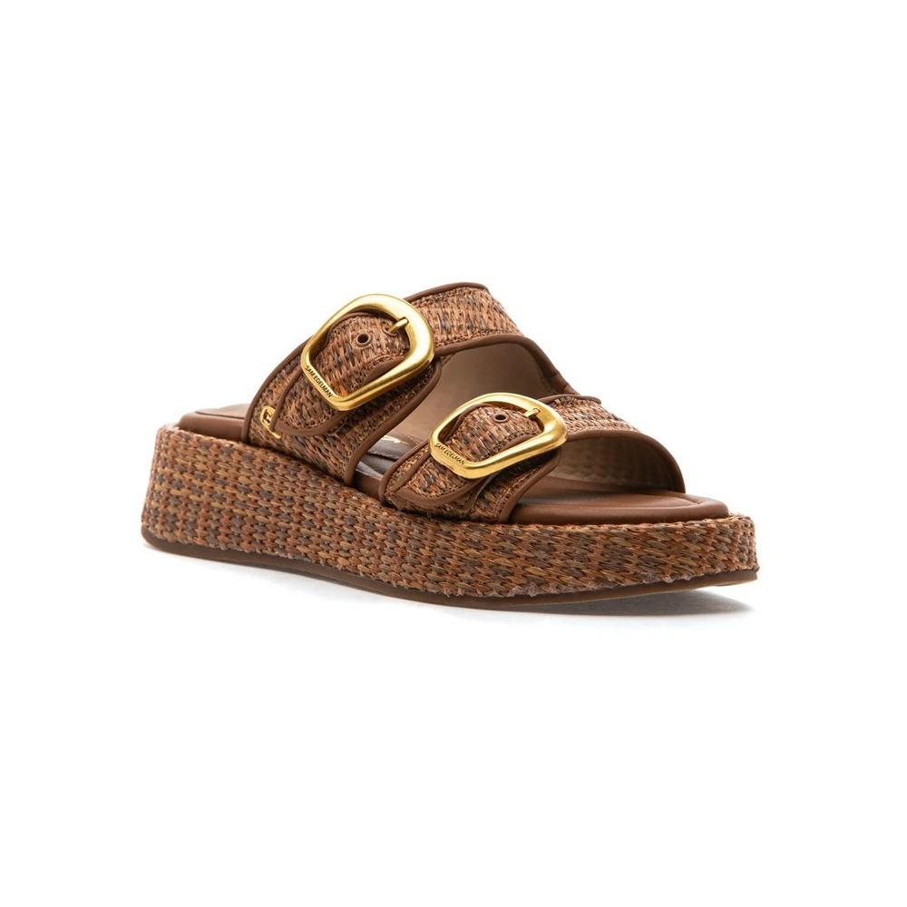 Sam Edelman Nerissa Platform Sandals Brown Woven Double Straps Gold Buckles 8.5M